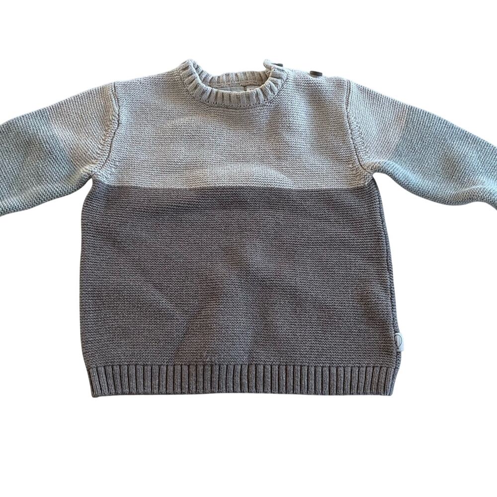 Zara Boys Color Block Sweater Ecru Taupe Neutral Preppy Minimalist 3-4